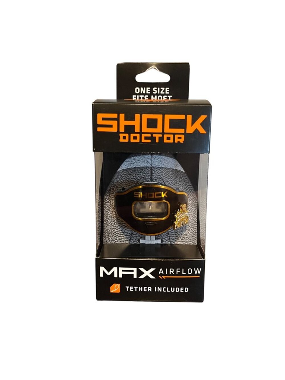 NIB Shock Doctor Max Airflow Mouthguard Football Tether One Size Black Gold King